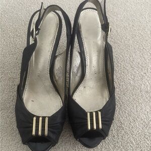 Anne Klein Black Slingback Heels with Gold Detailing